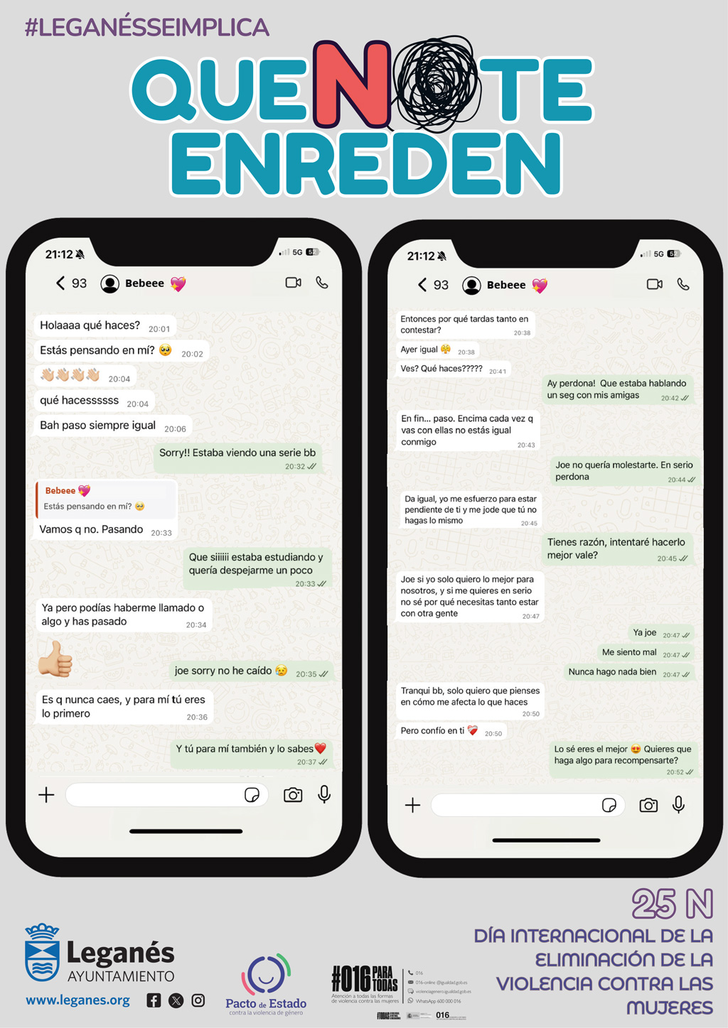 El 25N de Leganés se centra en las relaciones tóxicas y el ciberacoso entre adolescentes, bajo el lema “Que no te enreden”