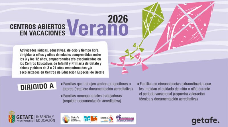 Abierto el plazo de preinscripción de Centros Abiertos en Vacaciones de Verano en Getafe