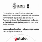 Getafe suspende sus actividades municipales del fin de semana por el accidente de Toledo